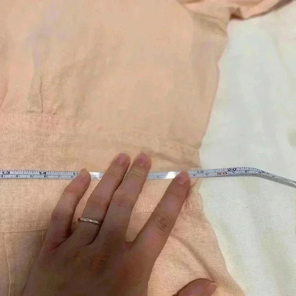 J JILL 100% Linen Jacket Blouse Size 12 Peach Cream Trim Long Sleeve Button Up - Picture 8 of 9